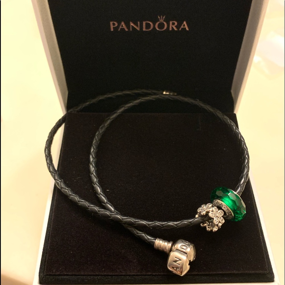 pandora Moments Double black leather bracelet
